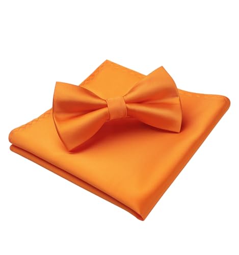 Image of HISDERN Bow Ties for Men Solid Color Pre-Tie Bow Tie and Pocket Square Set Classic Formal Tuxedo Bowties for Wedding Party