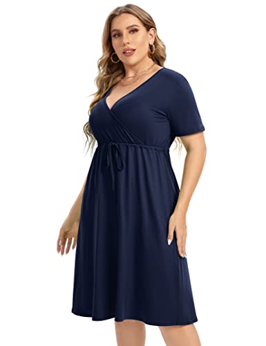 Image of ShopWonder Plus Size Dress Women's V Neck A-Line Knee Length Wrap Swing Dresses Plus Size A Line Party Mini Dress