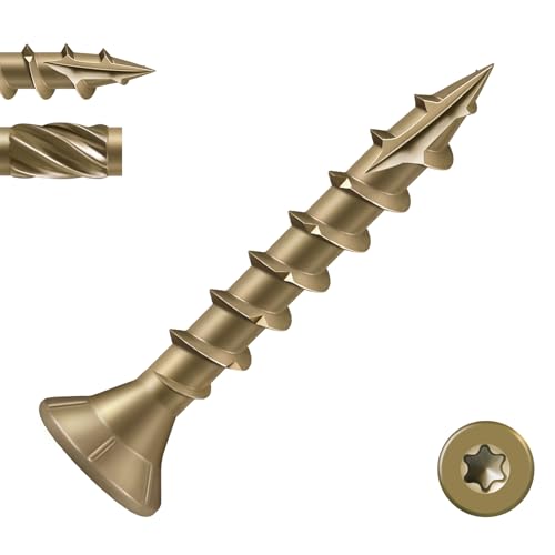VGBUY Deck Screws #8 x 1 Inch Heavy Duty Exterior Wood Screws,Torx Drive Head Deck Screw Bronze Rust Resistant Epoxy Coated,Long Outdoor Screws with Star Bit(1Ibs,198Pcs)