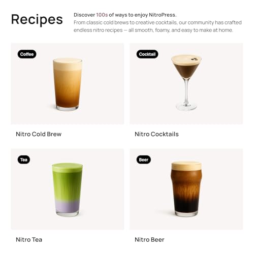 Original NitroPress - Nitro Cold Brew Coffee Maker | Portable Nitrogen Infuser for Smooth Nitro Drinks, Cold Brew, Cocktails & Tea at Home or On the Go | Uses N2 Cartridges | Stainless Steel Design