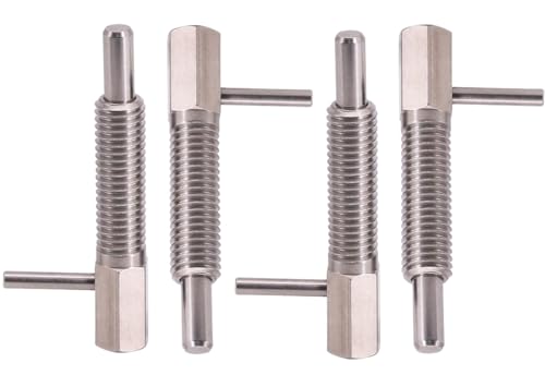 MerciL 4pcs Retractable Indexing Plunger Pin, M10 Stainless Steel Spring Pin Spring Loaded Latch Spring Plunger Safety Pin Spring Latch Telescopic Locking Pin Spring Lock with L Handle