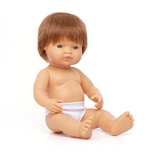 Miniland –Muñeco bebé Europeo Niño Pelirrojo. Vinilo Suave de 38cm. Rasgos étnicos y sexuado para el Aprendizaje de la Diversidad. Ligero y Agradable Perfume. Colección de Diferentes etnias y sexos.