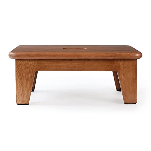 CONSDAN Step Stool for Bed - USA Grown Oak, Wooden Stool for Adults and Seniors, 6.5" High, Non-Slip Mat, No Assembly Needed, Solid Wood, Chocolate Color