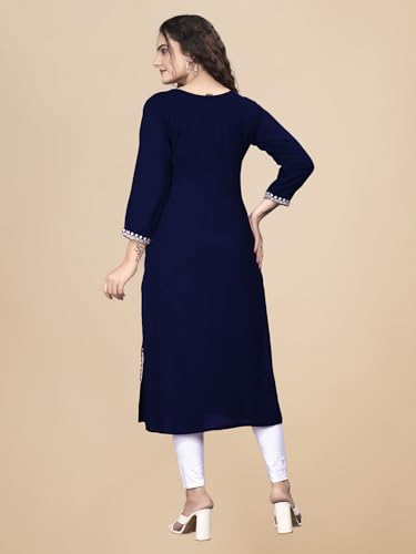 Image of Women Rayon Embroidered Kurti Three Quarter Sleeve Kurta for Women and Girls Embroidery Work Soft Rayon Fabric Comfortable