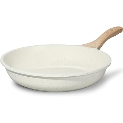 ESLITE LIFE Nonstick Ceramic Frying Pan Skillet, Non-Toxic Egg Omelette Kitchen Cooking Pans Compatible with All Stovetops (Gas, Electric & Induction), PTFE & PFOA Free (White, 8'') Cover