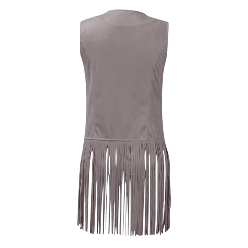 Chaleco de gamuza con flecos suaves y corte bohemio vintage marca HUIFUAO 2
