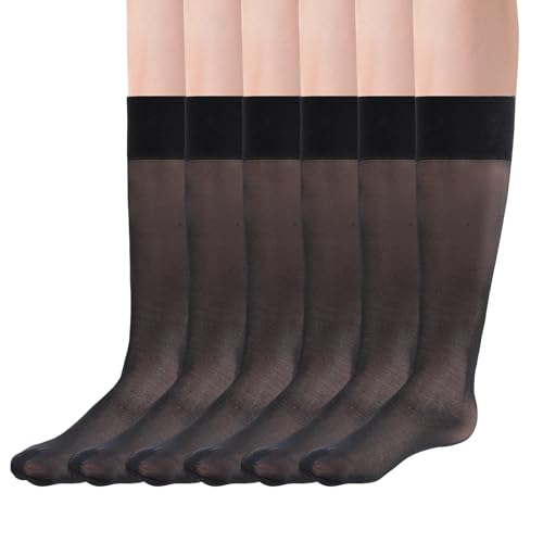 HaiFafafaing 6 Paar Nylonstrümpfe Damen Feinstrümpfe Nylon Socken Damen Kniestrümpfe Transparente Dünne Socken Nylonsocken Verstärkte Zehenpartie Passend für Mädchen Einheitsgröße