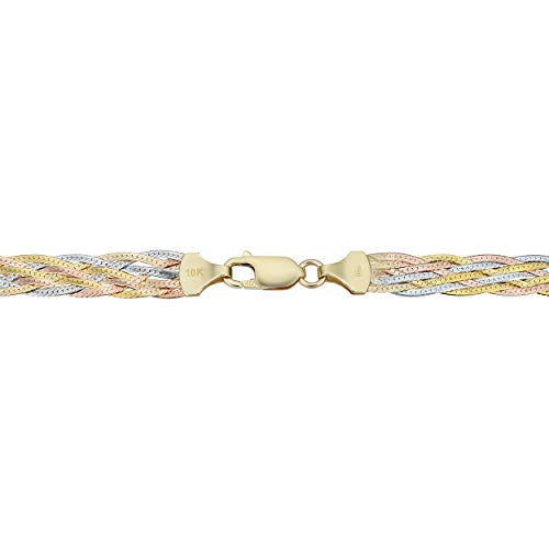 Kooljewelry 10k Tricolor Gold Braided Herringbone Bracelet (7.3 mm, 7.5 inch)2