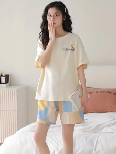 Image of Louis Luxe Cotton Blend Womens Korean Night Dress || Short Pyjama Set || Korean Nightsuit || Women Nightwear ||Round Neck Short Sleeve Nightsuit || Loungewear || Everyday Nightdress