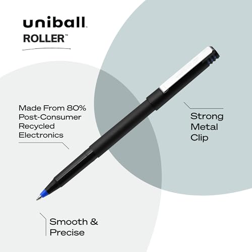 Uni-Ball Roller Stick Pens, Micro Point, Blue Ink, 12-Count