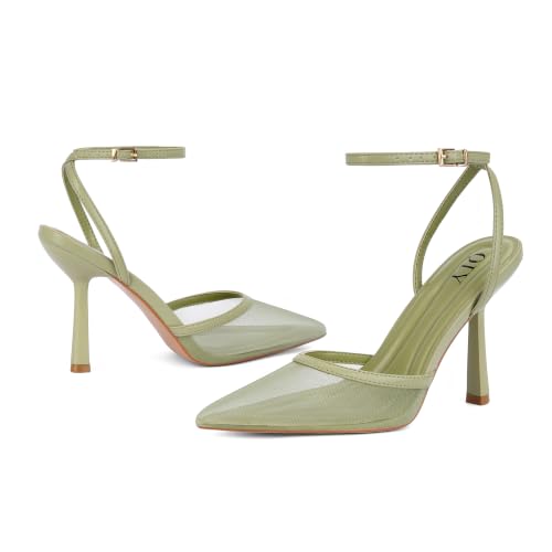Image of QIY Closed Toe Heels for Women Pumps High Heel Strappy Sandals | Pointed Toe Slingback Women Heels with Ankle Strap, Stilettos Wedding & Bridal Formal Dress Shoes for Evening Party, Prom