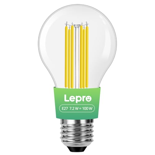 Lepro Energieklasse A E27 LED Warmweiss, 7.2W 1521 Lumen Glühbirne E27, A60 Led Birne, 2700 Kelvin Warmweiß, 300° Abstrahlwinkel Energiesparlampe, ersetzt 100W Leuchtmittel, 1 Stück