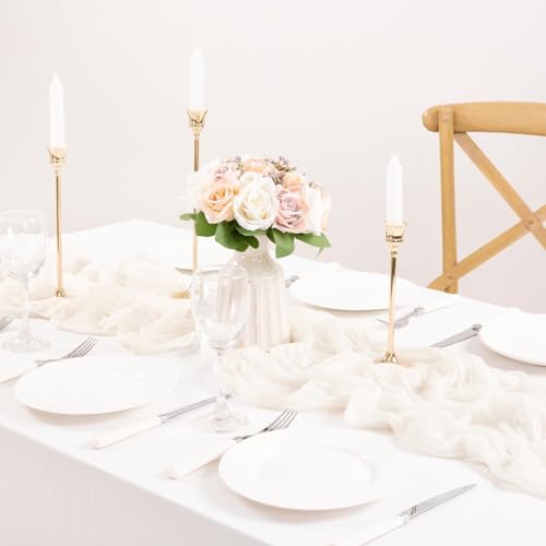 Image of MLMC 12 Pack Ivory White Cheesecloth Table Runner Rustic Gauze White Cheese Cloth Table Runner 10ft Boho Cheese Cloth Centerpiece 35x120 Inches for Dessert Anniversary Wedding Bridal Shower Decor