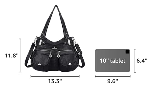 Image of Angel Kiss Women's Designer Handbag Large Double Zipper Multi Pocket Washed Leather Purse