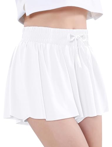 Image of EXARUS Girls Flowy Butterfly Shorts Athletic 2 in 1 Running Skirt Shorts Preppy Cheer Gymnastics Kids Clothes 6-14Y