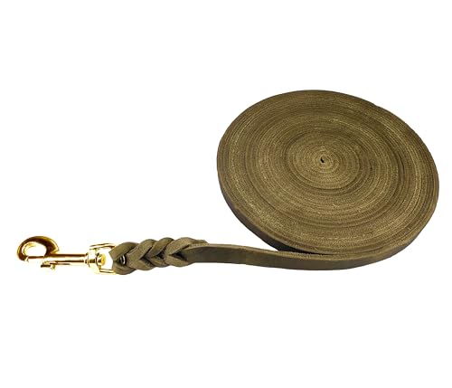 Hundeleine Fettleder/Schleppleine Leder Messing/Lederleine kleine Hunde & große Hunde / 2m / 3m / 5m / 10m / 15m /20m (Olive OHNE Handschlaufe, 3m / 8mm)