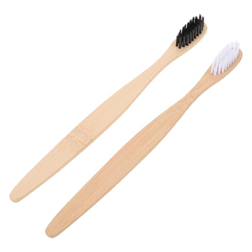 TOYANDONA Spazzolino da Denti in Bambù Naturale Setole Flessibili, Manico Ergonomico Antiscivolo, Set 2 Pezzi Bianco e Nero, per Adulti Igiene Orale e Pulizia Gengive