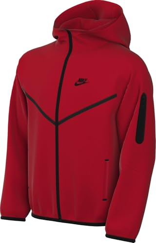 Nike Sportswear Tech Fleece Big Kids' Full-Zip Hoodie (HV5867-657, University Red/Black/Black)