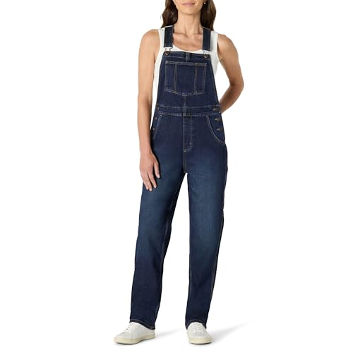 Amazon Essentials Salopette En Denim Coupe Décontractée, Jambes Droites, Extensibilité Moyenne Femme, Bleu Nuit Foncé Délavé, L