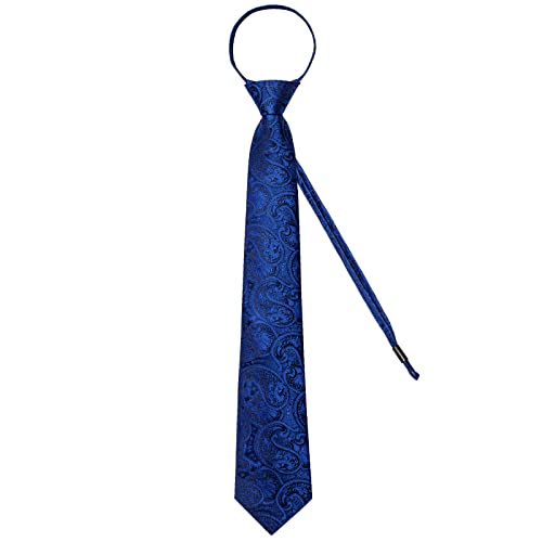Image of DiBanGu Silk Zipper Ties for Men,Paisley Solid Plaid Pre-tied Tie and Pocket Square Cufflinks Set Formal Adjustable Necktie