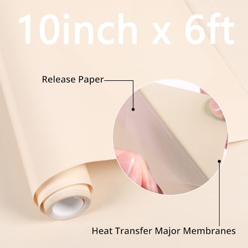 Image of HTVRONT Puff Vinyl Heat Transfer -10 inch x 6ft Beige 3D Puff Heat Transfer Vinyl Foaming Colorful Puffy Iron on Vinyl for T-Shirt- Cream Puff Htv Vinyl for Compatible with Cricut Cutting Machine