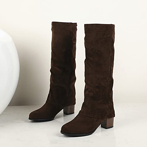 Shinelly Women Slouch Knee High Chunky Boots Block Heel4