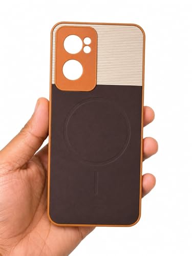 Image of Bintage Mac Safe Design Hard Slim Back Case | Soft Border Camera Protect | Dual PU Leather Finish Back Cover Compatible for Oppo Reno7 5G - White & Cherry Brown