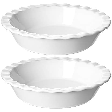 LE TAUCI Ceramic Pie Pans Plate for Baking, Set of 2, White Cover