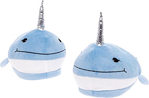 Funziez! - Narwhal Fuzzy Slippers - Unisex House Shoe - Novelty Slippers (Medium) Blue