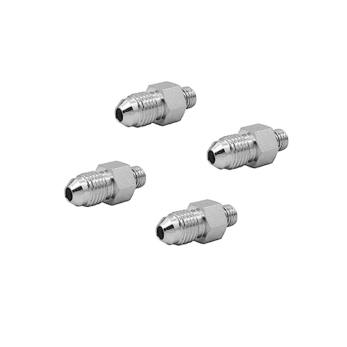 Image of (4-PACK) 6400-04-02-O Hydraulic Hose Adapter Fitting 1 /4 inch Male JIC 37 Flare (7 /16 inch-20UNF) x 1 /8 inch Male O-Ring Boss (5 /16 inch-24UNF) SAE Straight Pipe Joints Tube Connector Carbon Steel