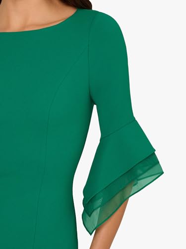 Image of Adrianna Papell Stretch Knit Crepe Sheath Dress with Tiered Organza Bell Sleeve