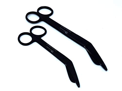 Set of 2 Heavy Duty Nurse Doctor Medical Lister Bandage Scissors Shears (A2ZSCILAB) (All Black 7.25