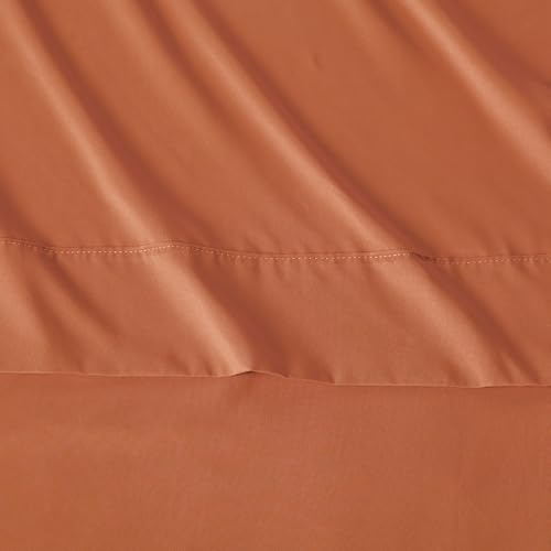 Image of Amazon Basics Lightweight Super Soft Easy Care Wrinkle Free Microfiber 3-Piece Bed Sheet Set with 14-Inch Deep Pockets, Twin, Brick, Solid