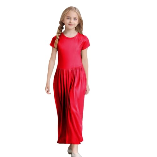 Vestido largo de manga corta liso y suelto con diseño casual de bolsillos integrados