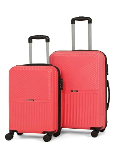 Image of Teakwood Set of 2 8 Wheels Trolley Bag, Hard Cabin with Zipper Closure, Adjustable Push Button & Cross Side Strap, Number Lock System 360 Degree (Set of 2, Pink)