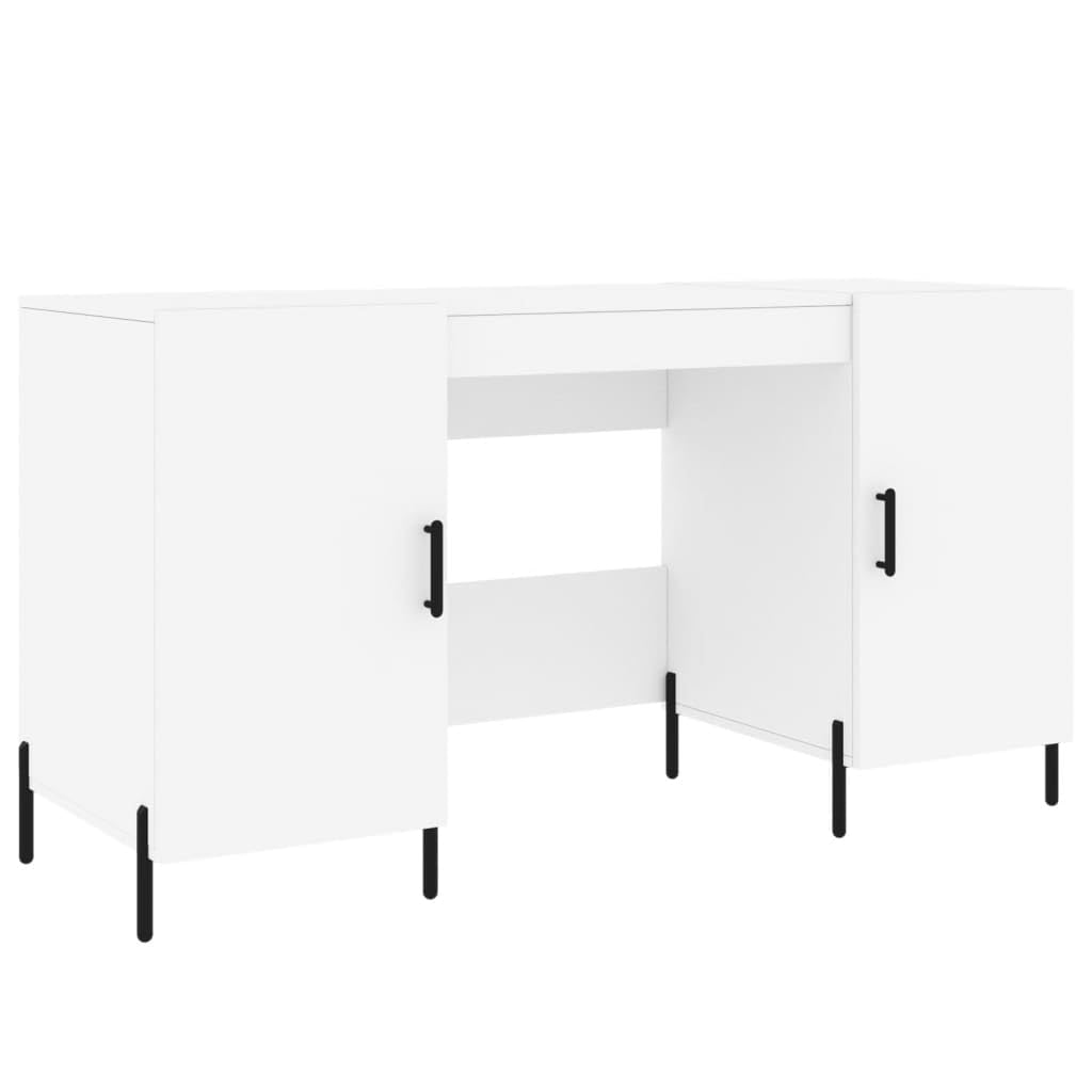 Escritorio 140x50x75 cm trabajado madera blanca con almacenamiento y