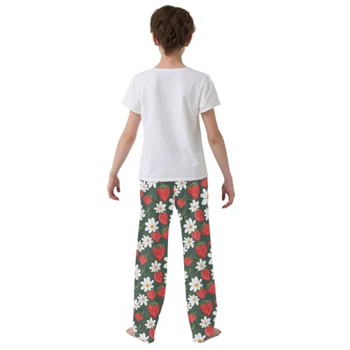 Strawberry and White Flower O Long Pajama Pants Bottoms Soft Sleepwear with Pockets3
