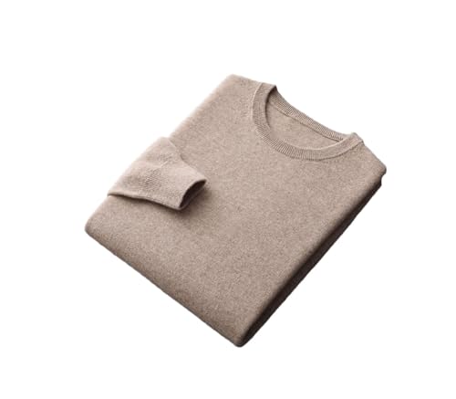 Suéter de punto de lana para hombre, cálido, suave, casual, de manga larga, suéter clásico con cuello redondo, Caqui9., XL