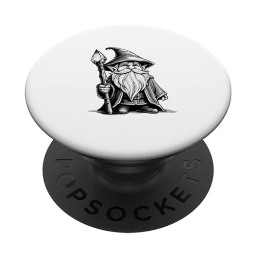 Magical Gnome Wizard Illusionist Sketch Fantasy Beard PopSockets Swappable PopGrip, Black