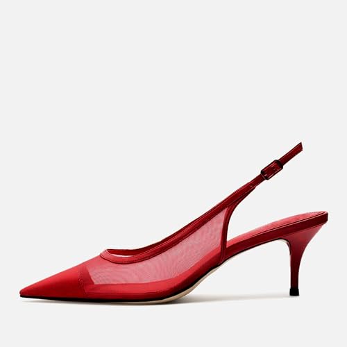 Image of Mesh Kitten Heels for Women Slingback Design with Pointed Toe Breathable and Stylish Elegant Low Heel for Comfort