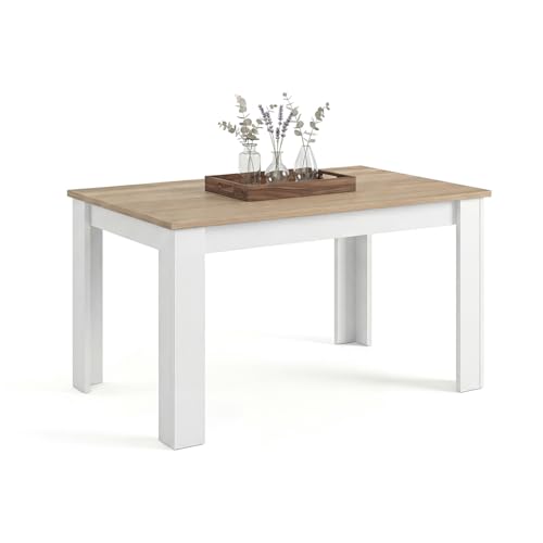 Miniatura 4 de Duehome Mesa De Comedor Extensible, Mesa Rectangular, Modelo Danna, Acabado En Blanco Artik Y Roble Canadian, Medidas: 140-190 Cm Largo X 90 Cm Ancho X 78 Cm Alto