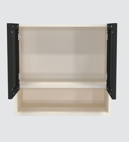 Image of Wall Mounted Kitchen Cabinet with Glass Door | Black and Beige | 57x55 cm | 2 Door Storage Cabinet | DIY Assembly