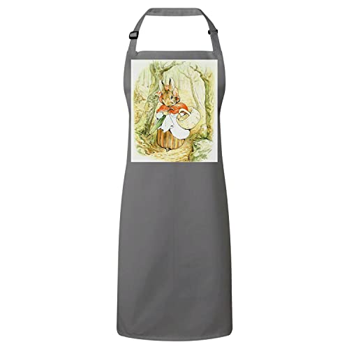 Tablier cuisine premium gris pour enfant avec illustration lapin style Beatrix Potter