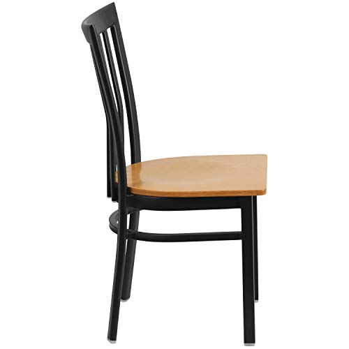 Image of Flash Furniture 2 Pk. HERCULES Series Black School House Back Metal Restaurant Chair - Natural Wood Seat