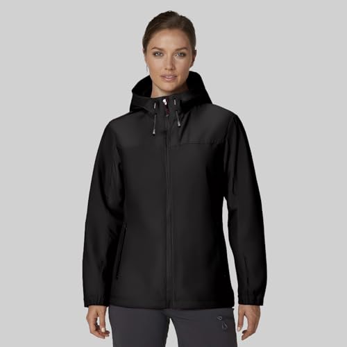 Bomber softshell de mujer estilo chubasquero largo con capucha ajustable 7