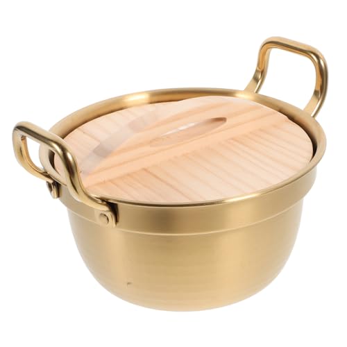 Zerodeko Olla De Ramen Coreano De Acero Inoxidable Con Tapa De Madera y Doble Asa Olla Pequeña Para Cocinar Sopas y Fideos Para Cocina