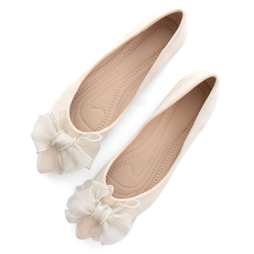 Image of SAILING LU Womens Bowknot Ballet Flats Pointy Toe Suede | Casual Flat Shoes, Dressy Wear to Work, Moccasins, Slip-Ons