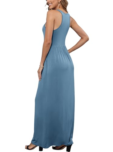 Image of EUOVMY Women's Sleeveless Dress Casual Plain Loose Summer Long Maxi Dresses with Pockets