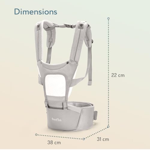 Image of Bonfino Admire 5-in-1 Hipseat Baby Carrier|Ergonomic Baby Carry Bag, Adjustable Strap & Breathable Fabric|Baby Carrier with Stylish Belt| Baby Holder for 5-18 Month Babies,15 Kg Capacity - Grey