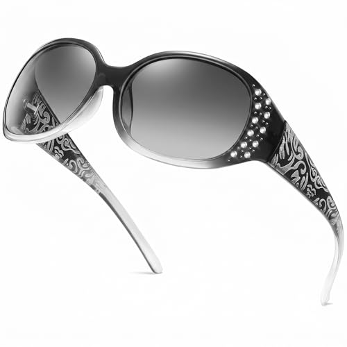 Image of LVIOE Polarized Sunglasses for Women Rhinestone Design Wrap Around Shades | UV400 Protection Fashion Sun Glasses Stylish Elegant Frame, Bonus Cleaning Cloth & Soft Pouch Plus Essential Accessories
